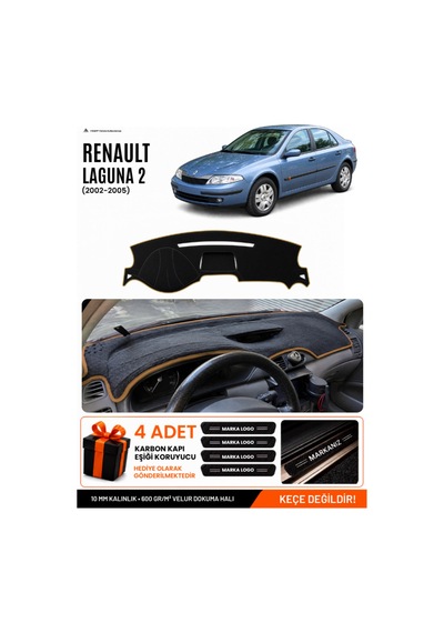 Renault Laguna 2 2002-2005 Uyumlu Torpido Örtüsü, Torpido Kılıfı - Siyah Kahverengi