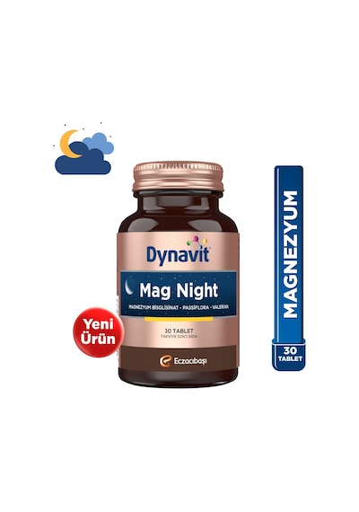 Dynavit Mag Night 30 Tablet - Akşam / Gece Magnezyumu - Magnezyum Bisglisinat, Passiflora, Valerian, B6-uyku