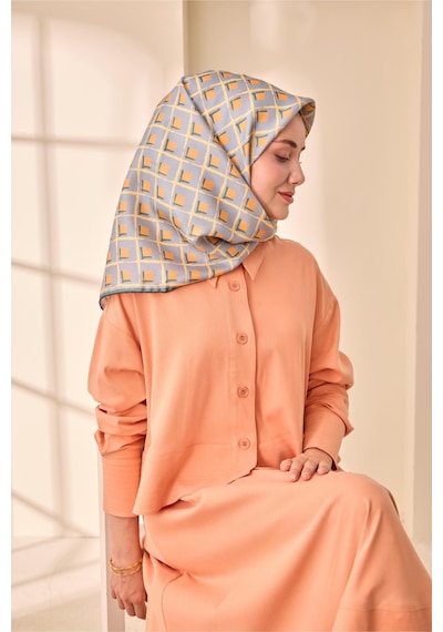 Silk Home Twill İpek Eşarp 11474 - 90 X 90 / Buz Mavisi,somon,yeşil-55 Buz Mavisi,somon,yeşil-55