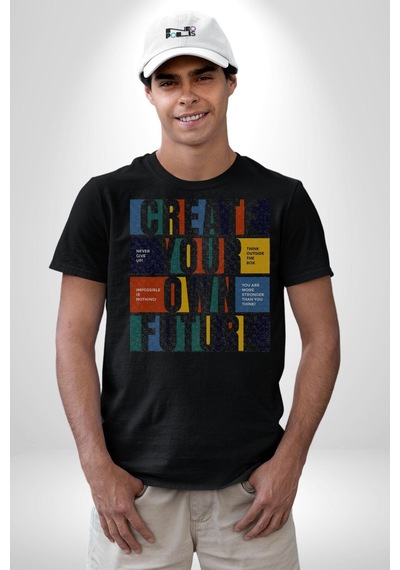 Geleçeği Seninle Planlayalım Unisex Unisex Siyah Organik Baskılı T-shirt Penye Yüksek Kalite Siyah