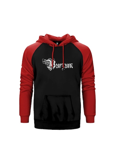 Burzum Design Logo Kırmızı Renk Reglan Kol Kapşonlu Sweatshirt Kırmızı