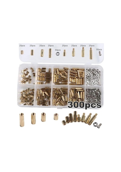 Htf 300 Adet M2 Metal Distans Vida Somun Seti Aralıyıcı Stand Off 10 Çeşit Şeffaf Çantada Vida Seti