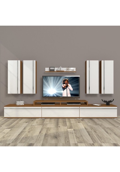 Decoraktiv Ekoflex 8d Mdf Tv Ünitesi Tv Sehpası - Ceviz Beyaz Ahşap - Beyaz