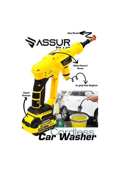 Assur Plus 21V Kömürsüz Motor Yüksek Basınçlı Akülü Oto Araba Yıkama Makinesi Şarjlı - 2854