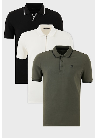 Buratti Pamuklu Regular Fit 3'Lü Paket Erkek Polo Yaka T Shirt 59029641518S3 Siyah-Beyaz-Haki
