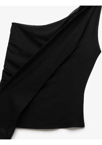 Koton Slim Fit Bağlama Detaylı Tül Detaylı Tek Omuz Bluz Siyah 5sak10497ek Siyah Koton Slim Fit Bağlama Detaylı Tül Detaylı Tek Omuz Bluz Siyah 5sak10497ek Siyah