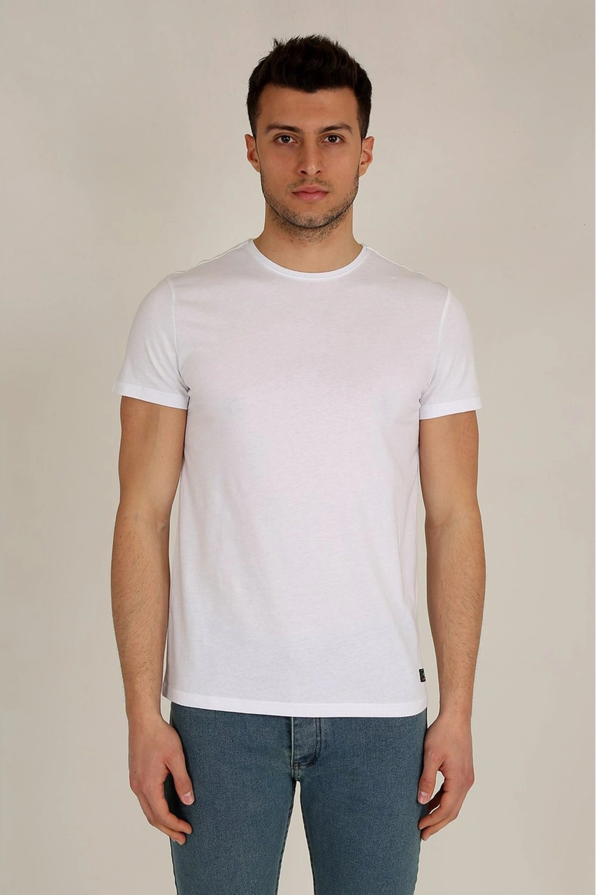 Veaven Erkek Beyaz Slim Fit Bisiklet Yaka Basic T-shirt Beyaz