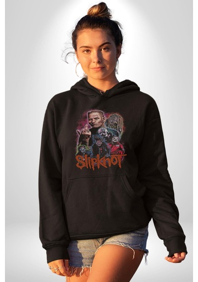 Slipknot Korku Film Kadın Erkek Siyah Kapüşonlu Sweatshirt Hoodie Siyah