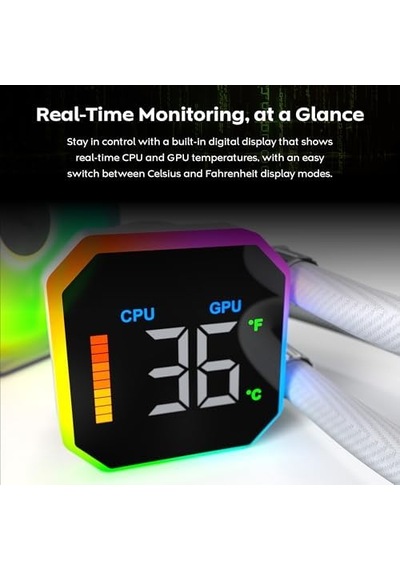 Hyperflow Dijital 240 Cpu Sıvı Soğutucu, 3100 Rpm Pompalı 240 Mm Aıo, 2 120 Mm E28 Argb Fanlar, Gerçek Zamanlı Dijital Ekran, Intel Ve Amd Desteği Beyaz