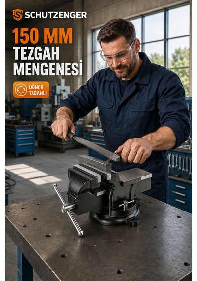 Çelik Kollu 150mm Sabit Mengene Dönerli Taban Tezgah Mengenesi R-4455
