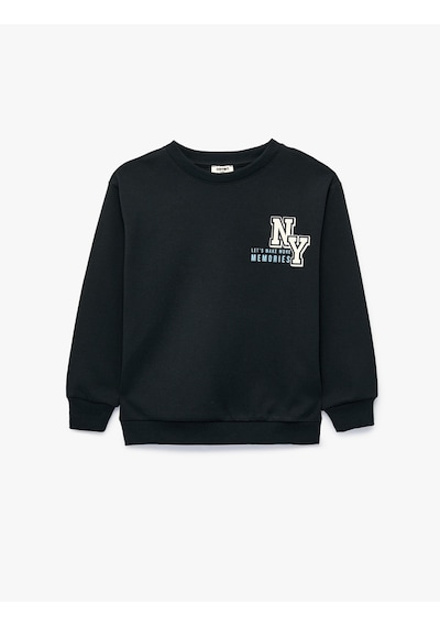 Koton Pamuklu Uzun Kollu Bisiklet Yaka Baskılı Sweatshirt Lacivert 7wkb10058tk