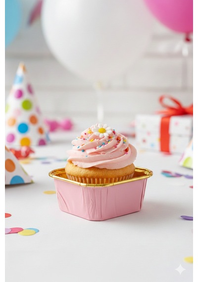 Pembe Cupcake Kapsülü İçi Metalize Gold 25'li - Pasta Ve Kek Sunum Kapsülü Diğer