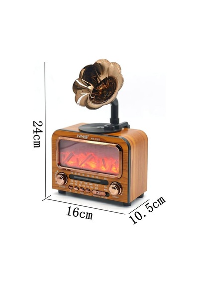 Nostaljik Şömine Işıklı Gramofon Bluetooth Hoparlör - Ahşap Retro Fm Radyo Usb/sd Kart Girişli 1800 Mah