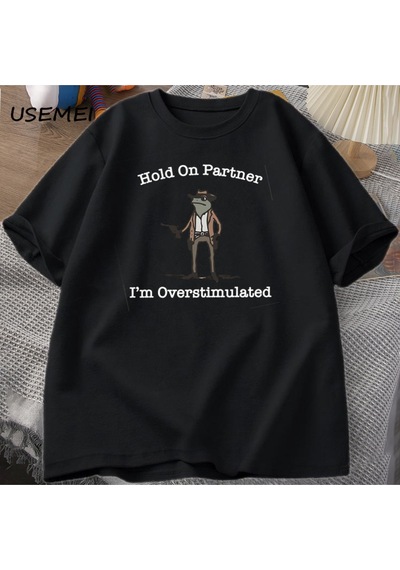 Flood Of Style Partner'a Tut Im Overstimüle T-shirt Rahat Pamuk Kısa Kollu Kovboy Kurbağa Tshirt Unhinged We Siyah