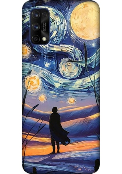 Realme 7 Pro Uyumlu Güneş Sistemi, Gece Ve İnsan Desenli Silikon Kılıf