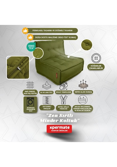 Xpermate Zen Sırtlı Minder İskandinav Tarzı Minder 80x60 Yeşil