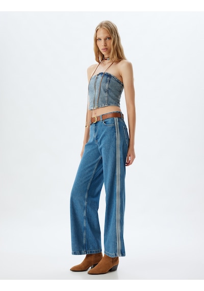 Koton Geniş Paça Kot Pantolon Bol Kalıp Şerit Detaylı Düğmeli Cepli - Wide Leg Jean Orta İndigo 5wal40096md İndigo Koton Geniş Paça Kot Pantolon Bol Kalıp Şerit Detaylı Düğmeli Cepli - Wide Leg Jean Orta İndigo 5wal40096md İndigo