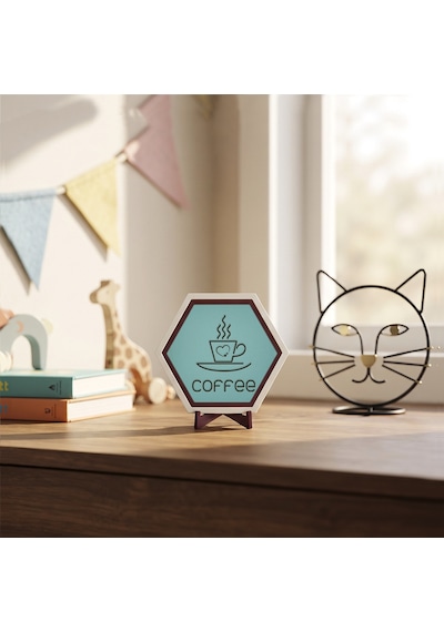 Modern Tasarım Coffee Yazılı Masaüstü Süsü Sevdikleriniz İçin Anlamlı Ve Şık Bir Dekoratif Hediye Seçeneği 10x10 Cm, Turkuaz