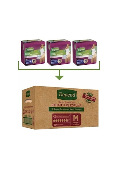 Depend Emici Külot Kadın Hasta Bezi Orta Boy 3 X 10'lu M