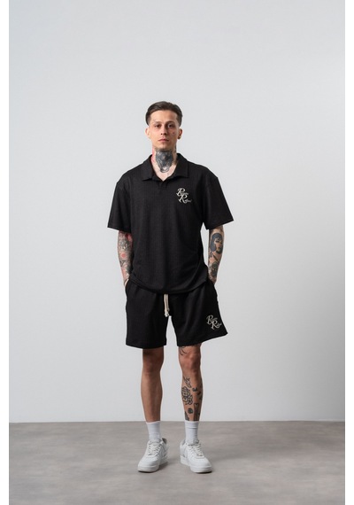 Erkek Respire Relined Yazılı Regular Fit T-shirt Şort Takım Siyah