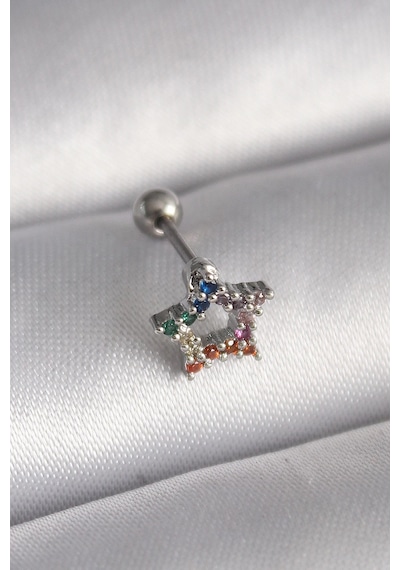 316l Çelik Gümüş Renk Renkli Zirkon Taşlı Yıldız Model Tragus Piercing Çok Renkli 72254332