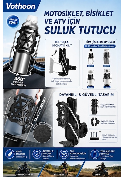 Bisiklet Motosiklet Atv Ve Scooter Uyumlu Matara Suluk Tutucu Gidon Bağlantılı Esnek Gövdeli Şişe Ap Çok Renkli