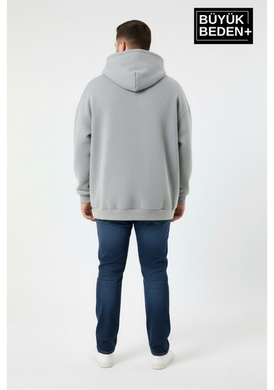 Süperlife Erkek Büyük Beden Ar Baskılı Kapüşonlu İnce Sweatshirt Spr26bsw963 Açık Gri Melanj