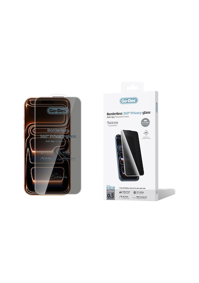İphone 17 Pro Max Uyumlu Go Des Borderless Privacy Hayalet Temperli Cam Ekran Koruyucu Siyah