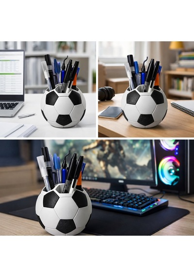 Futbol Topu Kalemlik Masaüstü Kalem Organizer Dekoratif Kalem Tutucu Ofis & Kalemlik Siyah - Beyaz