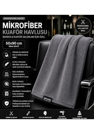 Naturıca Mikrofiber Havlu Kuaför Berber 6 Adet 50x90 Gri