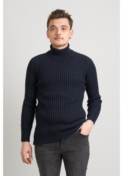 Slim Fit Çizgili Tam Balıkçı Pamuklu Kalın Triko Erkek Kazak 001