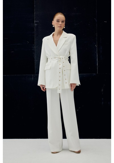 Sateen Serana Kuşak Detaylı Ceket - Ekru-137074 Ekru