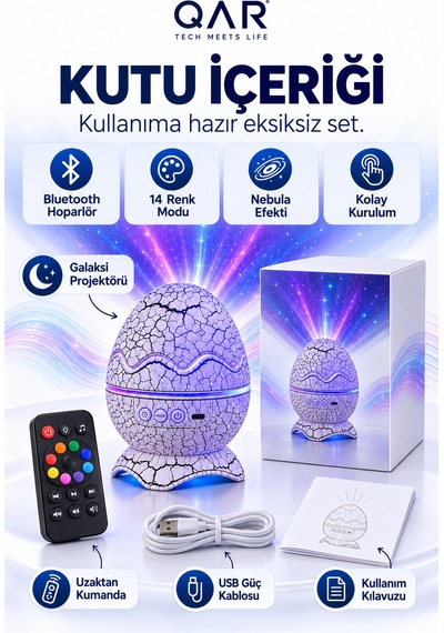 Dinozor Yumurtası Tasarımlı Projektör Gece Lambası 14 Renk Seçenekli Dekoratif Oda Aydınlatması Çok Renkli