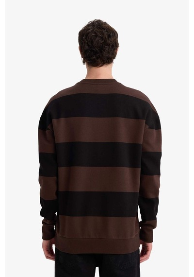 Defacto Boxy Fit Bisiklet Yaka Çizgili Sweatshirt A9066ax25aubn192 Kahve-bn192