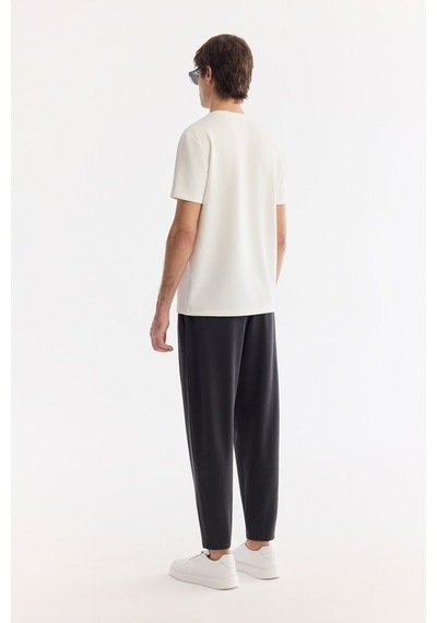 Avva Erkek Ekru Bisiklet Yaka Baskılı Bi-stretch İnterlok Regular Fit T-shirt A61y1061