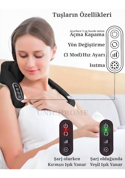 Yeni Model İnsan Eli Hissi Veren Şarjlı Masaj Aleti Ovmalı, Boyun, Sırt Ve Bacak Masaj Cihazı Siyah