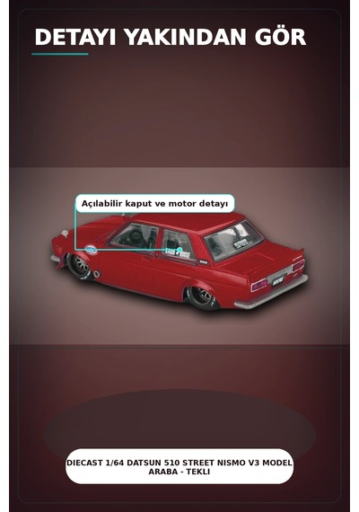 Diecast 1/64 Datsun 510 Street Nismo V3 Model Araba - Tekli Kutu, Koleksiyonluk Bx-313377 Çok Renkli