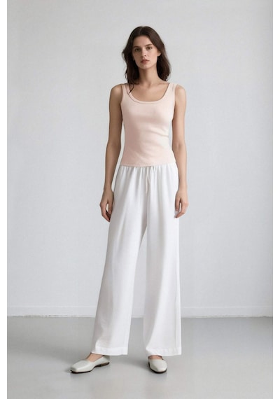 DeFacto Wide Leg Çift Cepli Yüksek Bel Geniş Paça Beyaz Palazzo Pantolon F2662AX25SMWT34