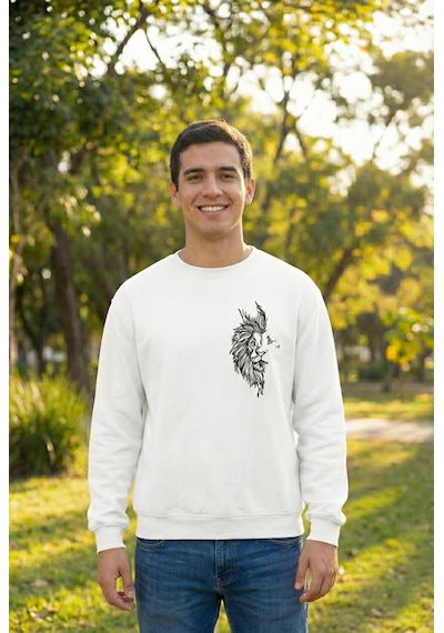 Sevgililer Günü Baskılı Oversize Bisiklet Yaka Sweatshirt - Beyaz