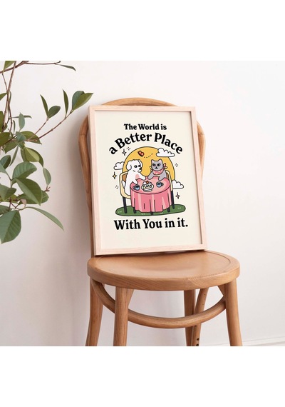 Köpek Ve Kedi Duvar Baskısı, Dünya Seninle Daha İyi Bir Yer Poster