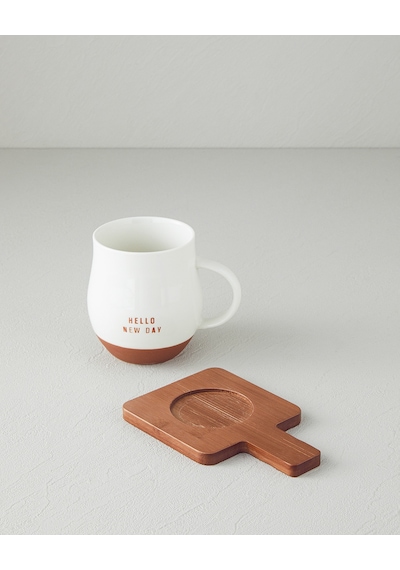 English Home Hello New Day New Bone China Bardak Altlıklı Kupa 450 Ml Beyaz Beyaz