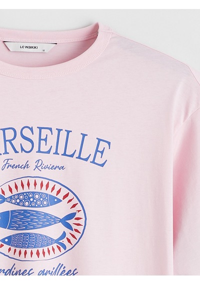 Lc Waikiki Lc Waıkıkı Pembe Oversize %100 Pamuklu Kadın Tişört