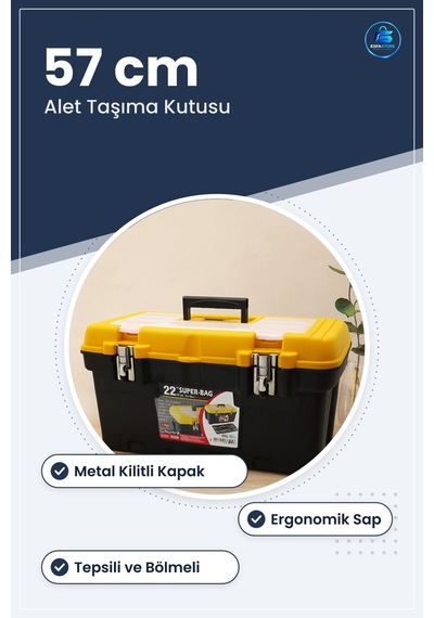 Takım Çantası 57 Cm 'lik Metal Kilitli Alet Taşıma Kutusu Atölye