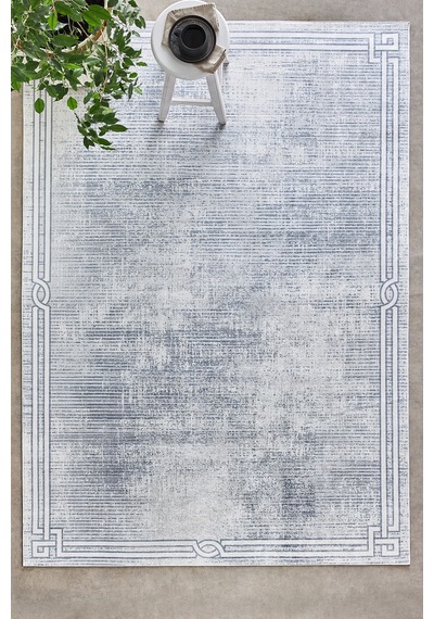 Kaşmir Halı Sare By Kaşmir Halı Bordure Grey Yıkanabilir Kaymaz Taban 80X150 CM Salon Mutfak Halısı Yolluk Kilim