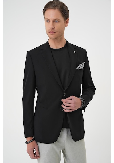 Efor Slim Fit Mono Yaka Fleto Cepli Çift Yırtmaçlı Casual Siyah Ceket C 710 Siyah