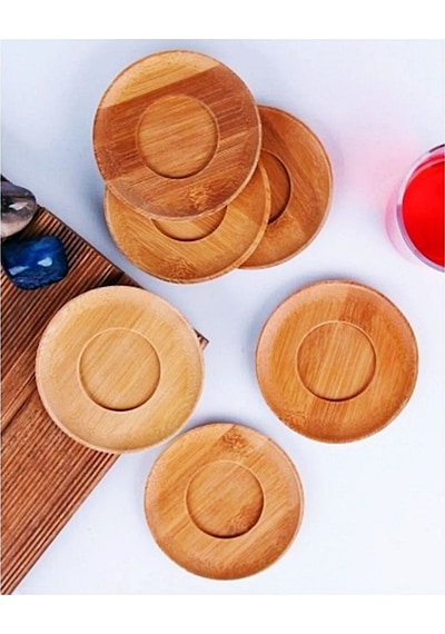 6 Adet Yuvarlak Bambu Çay Tabağı, Bardak Altlığı, Fincan Tabağı Bambu
