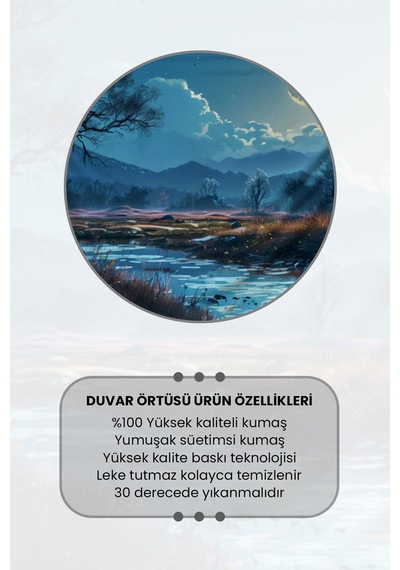 Ay Işığı Nehir Manzarası Desenli Duvar Halısı Duvar Örtüsü Tapestry Süet Dokulu Kumaş