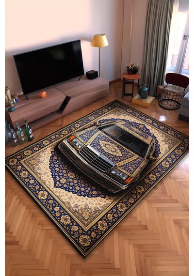 Mercedes Araba Desenli Halı Dijital Baskı Yıkanabilir Kaymaz Taban Leke Tutmaz