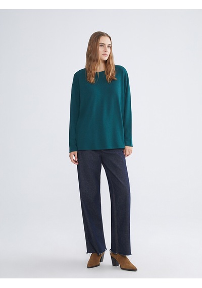 Lcw Everyday Yeşil Bisiklet Yaka Oversize Kadın Tişört