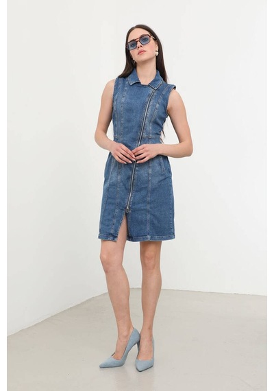 Banny Jeans Kadın Fermuarlı Jean Elbise Mavi